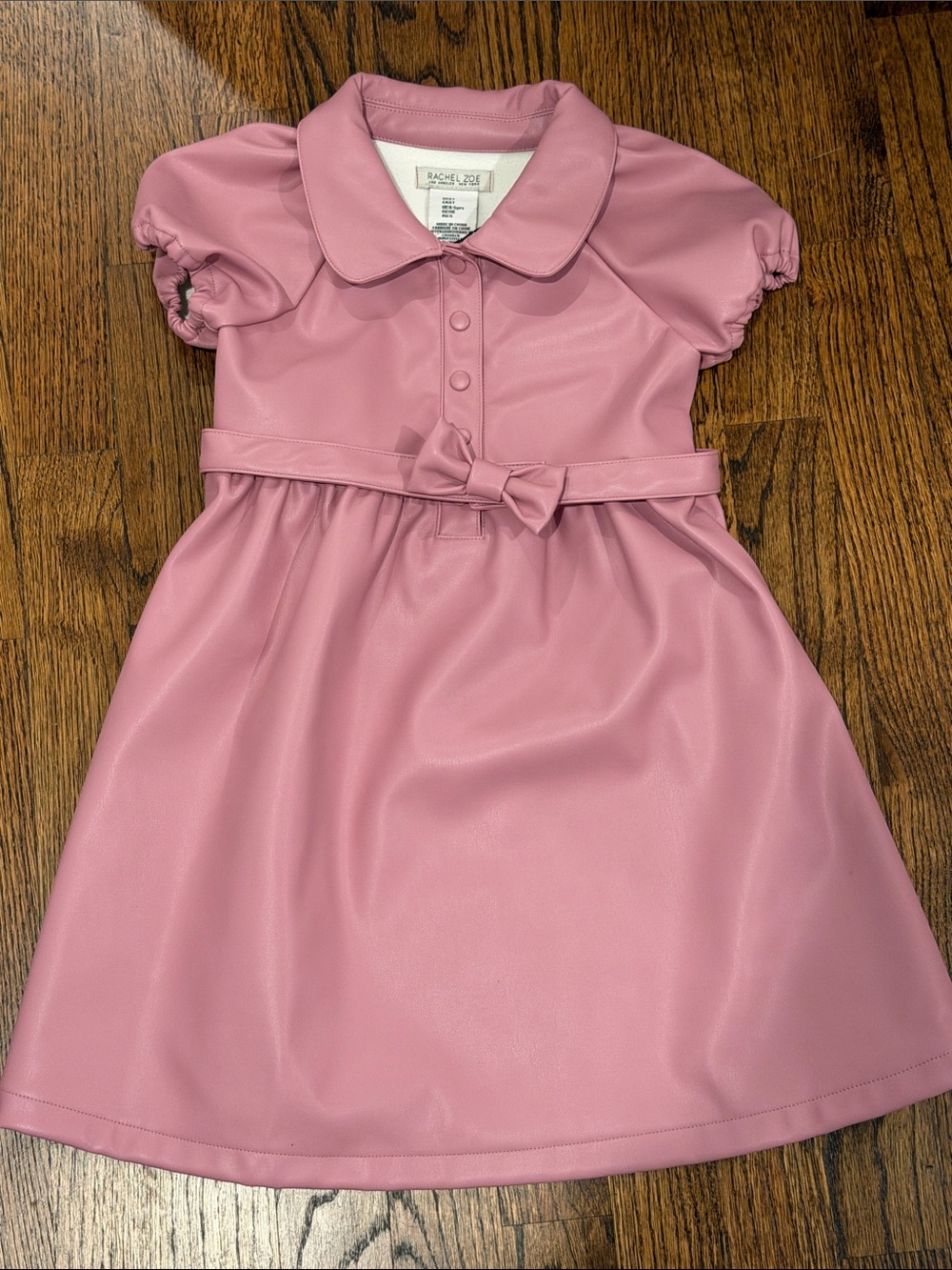 NWT Rachel Zoe Dusty Pink Faux Leather Bow Belt Kids Dress